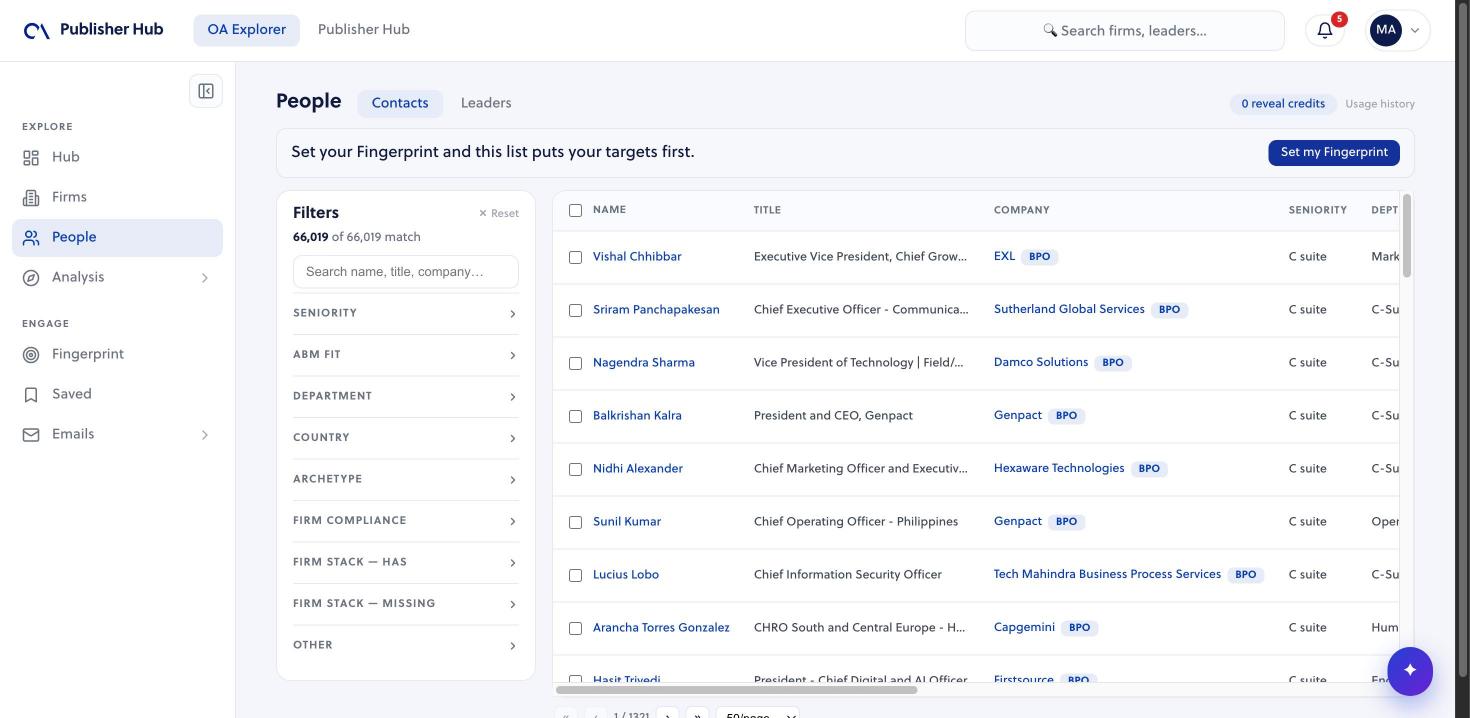 OA Explorer executive directory with seniority filters