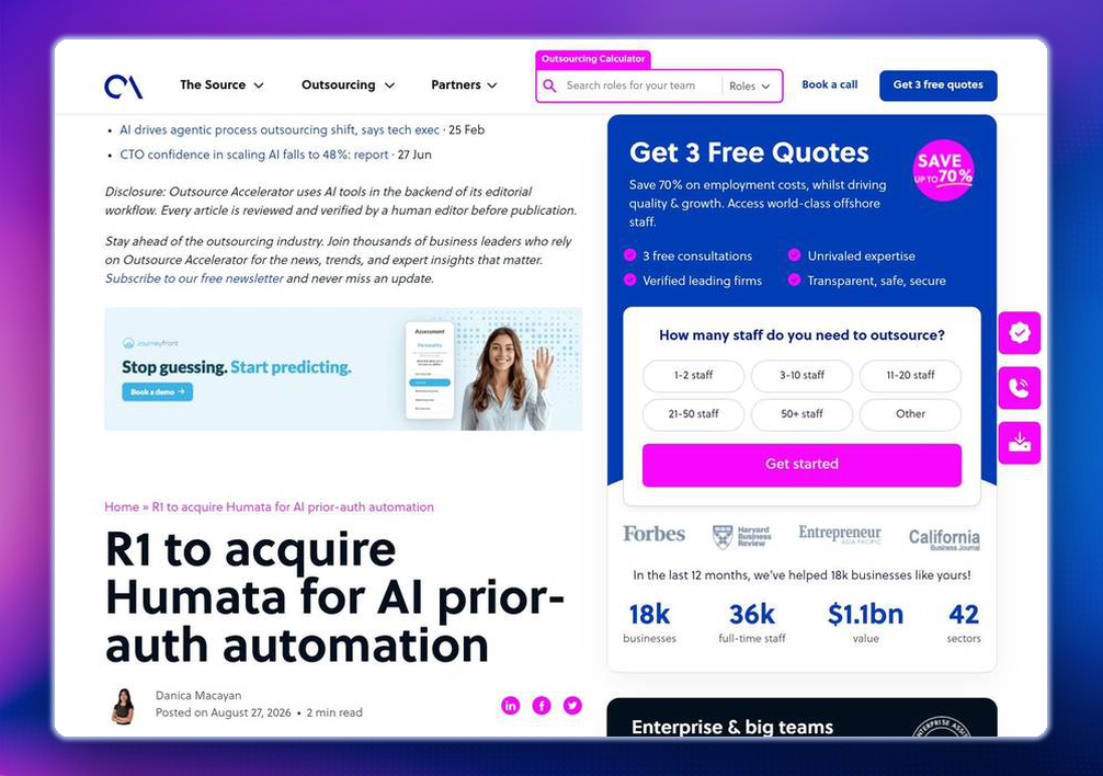 A live in-feed banner ad running between articles on OA News