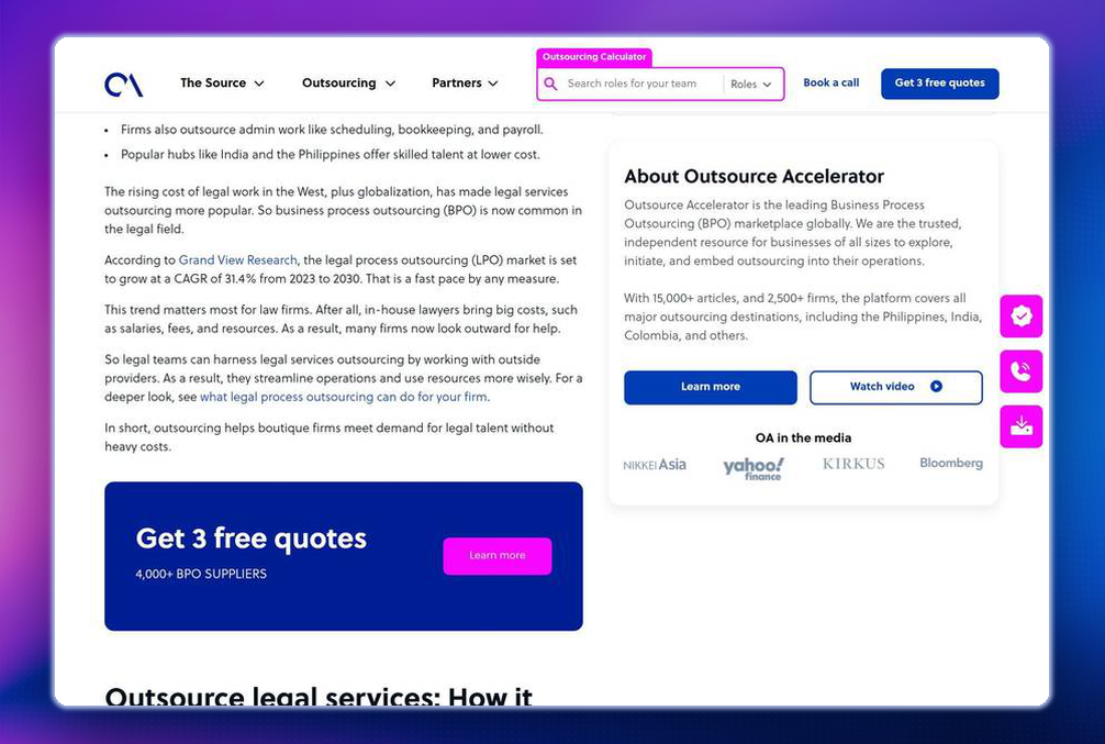 In-context do-follow links inside a live Outsource Accelerator article