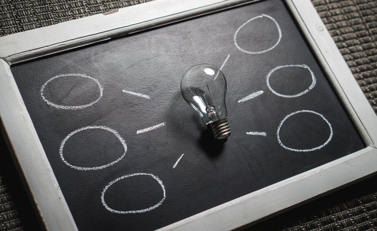 Light bulb in a chalk board