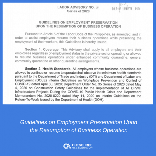 Employers can now operate provided they follow the DTI and DOH Health Guidelines