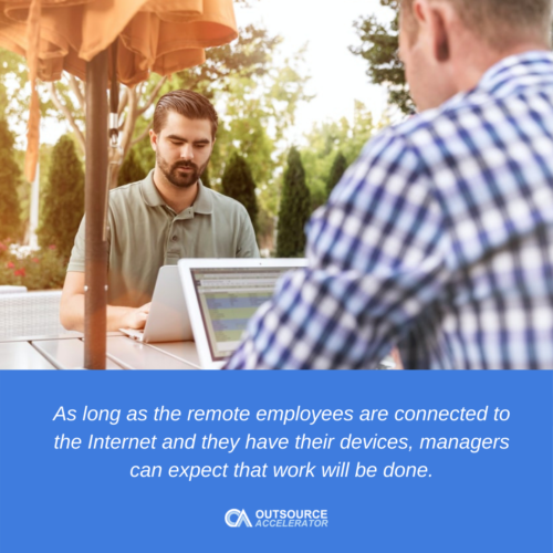 As long as the employees are connected to the Internet and they have their devices, managers can expect that work will be done. 