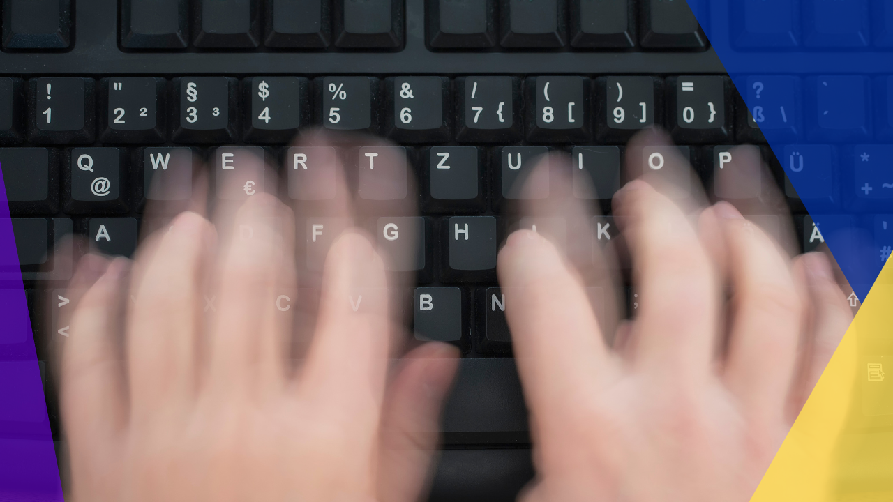 Very fast writing on a modern black keyboard