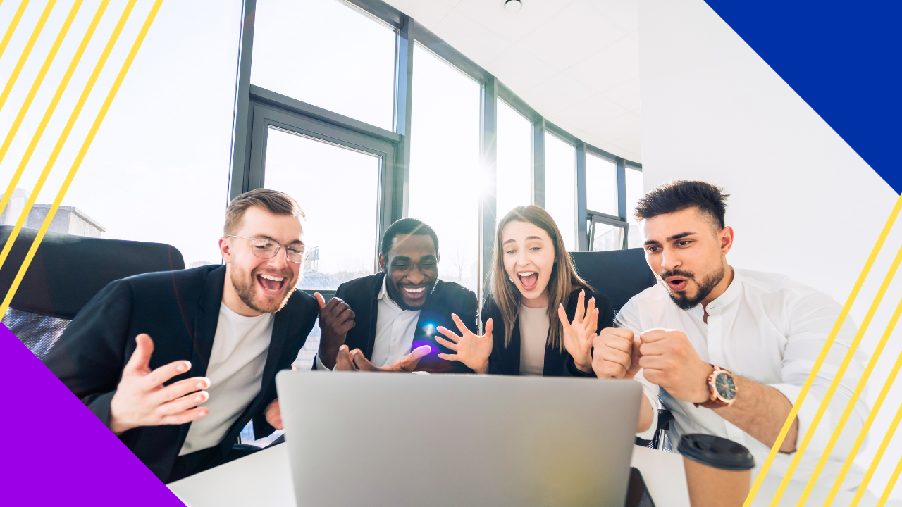 group of multiracial employees celebrate the company's success