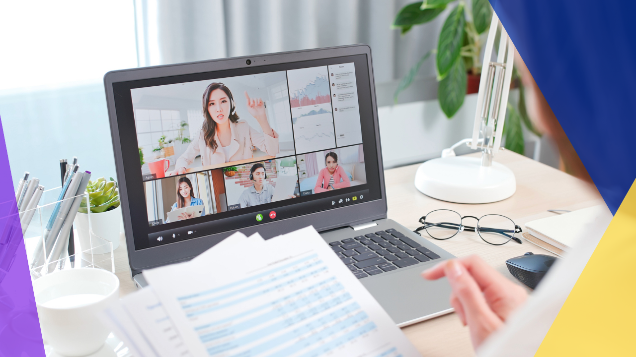 back view of asian women using laptop to join a video meeting at home