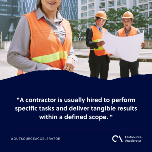 happy female contractor and her coworker with blueprint in the background 