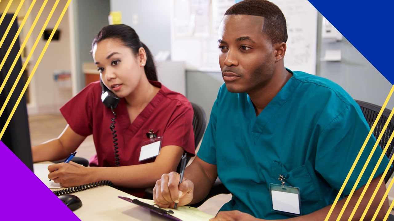 Male and Female Nurse Working at nurse station