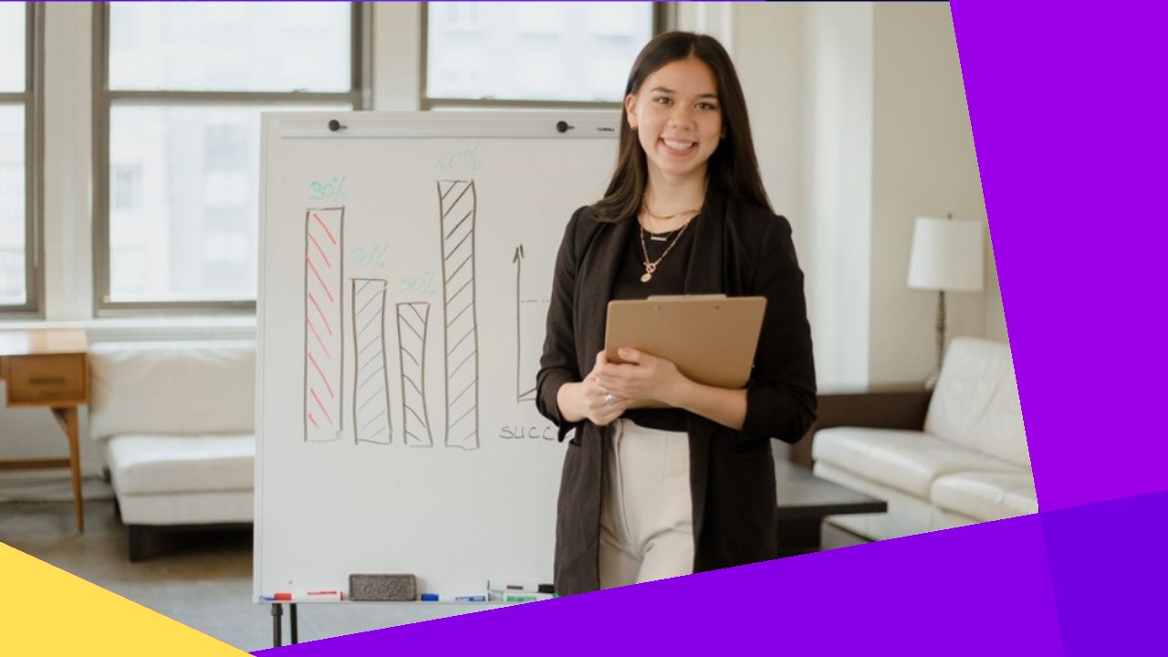 Woman presents bar chart, exploring AI's measurement vs. importance.