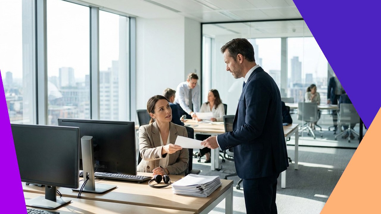 Agent and assistant collaborate on tasks, highlighting outsourcing benefits for real estate agents.