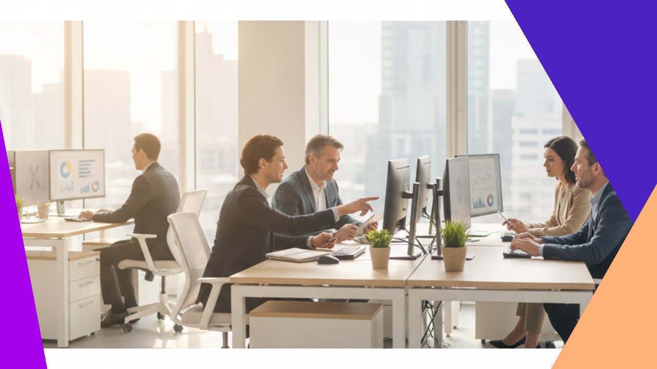 Business professionals review financial charts in office, inDinero best accounting service.