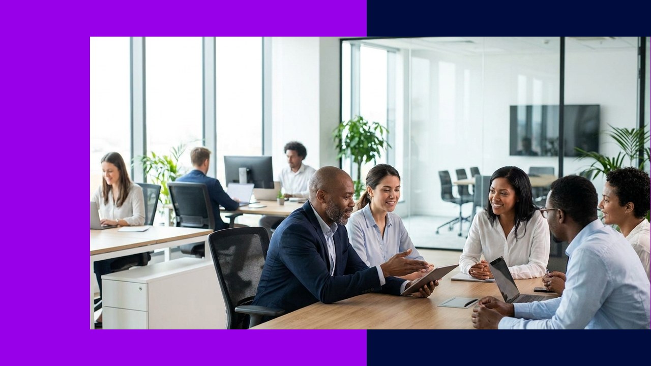 Diverse team collaborating in office, highlighting outsourcing retention over cost.