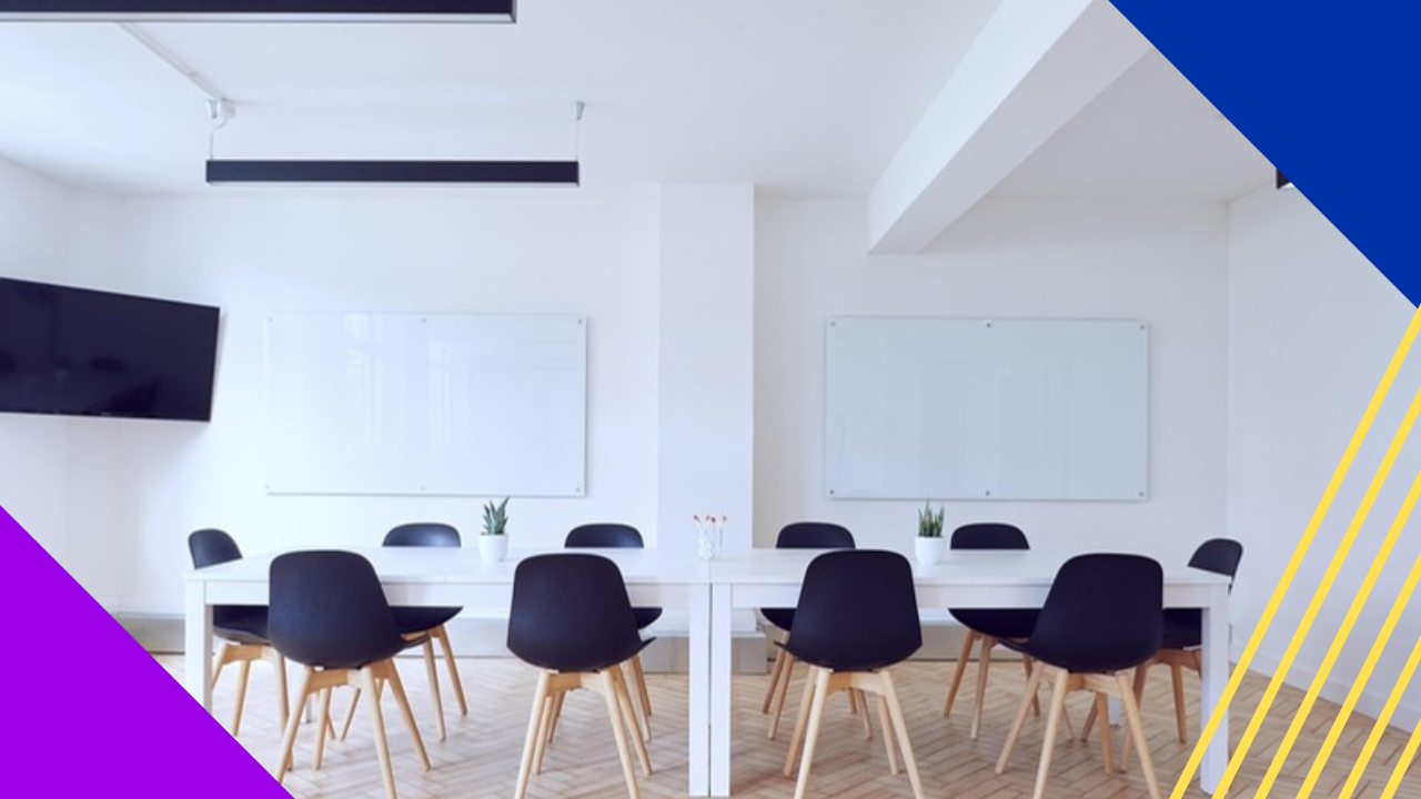 Empty modern boardroom with white table and black chairs — visual metaphor for the consulting pyramid being squeezed at the base