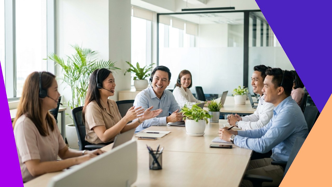 Filipino professionals working in a bright modern office, illustrating financial success through outsourcing from the Philippines.