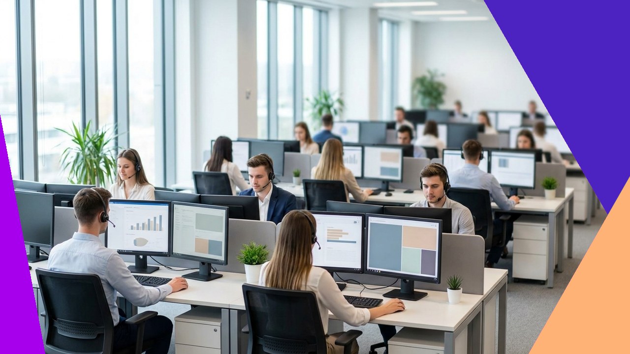 Professionals working on a modern BPO operations floor, illustrating the ins and outs of business process outsourcing.