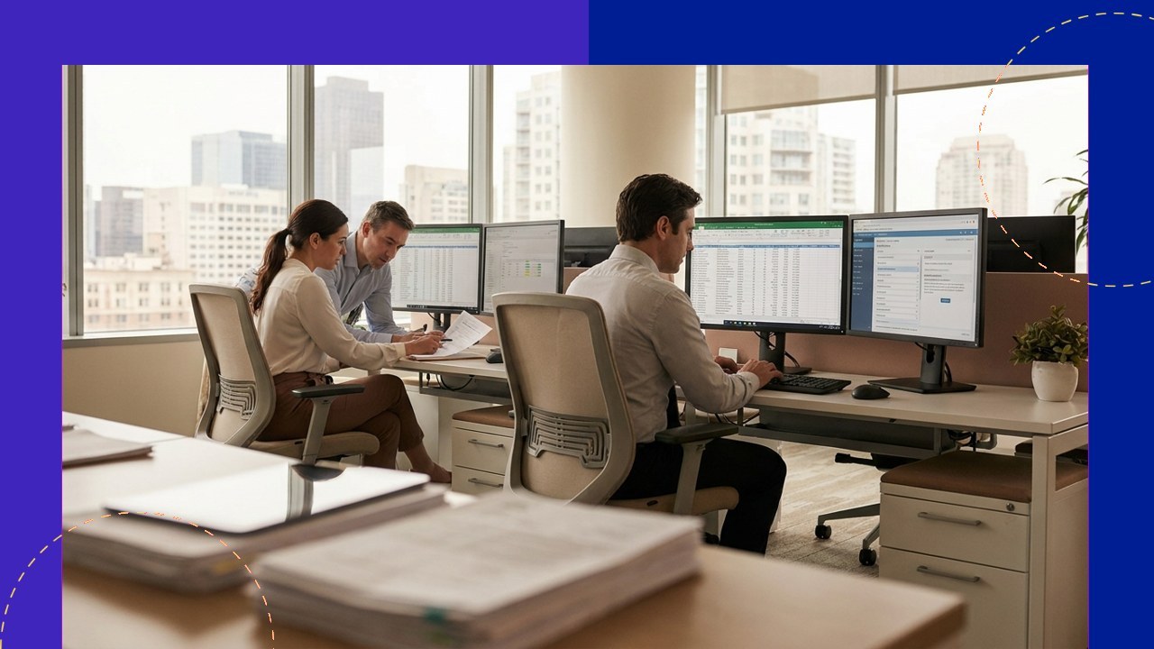 Office workers analyze data on computer screens, showcasing accurate medical coding with MedICD.
