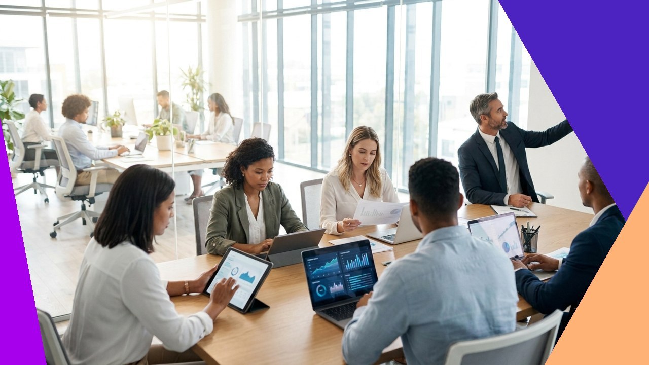 Business team discussing AML strategy.