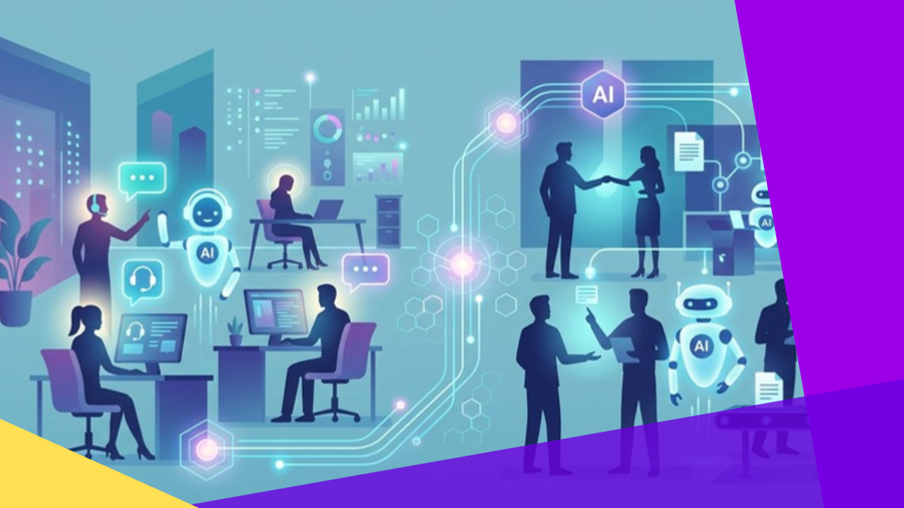 AI agents in BPO connecting outsourcing workflows alongside human staff in a modern delivery model