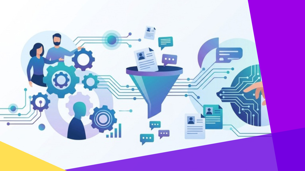 Illustration of AI in HR supporting recruiting, onboarding, analytics, and employee support with human oversight