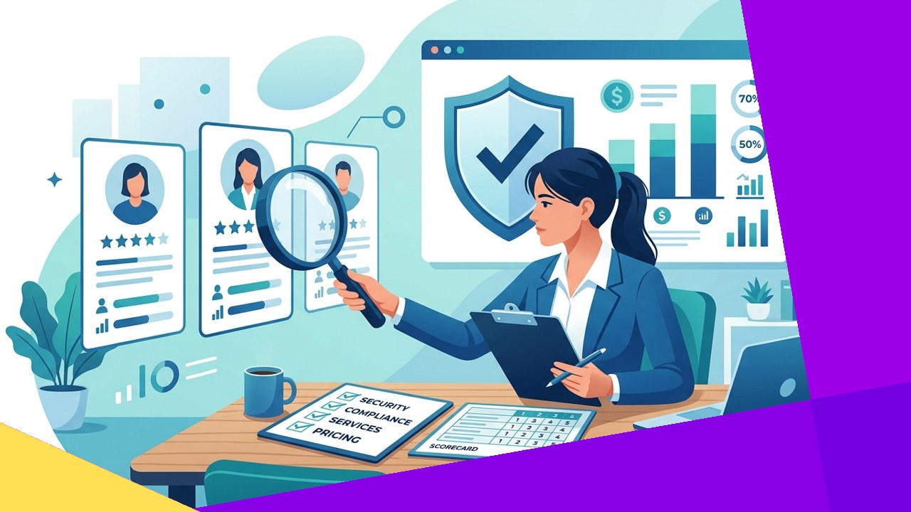 Business owner evaluating accounting outsourcing providers against a checklist of criteria