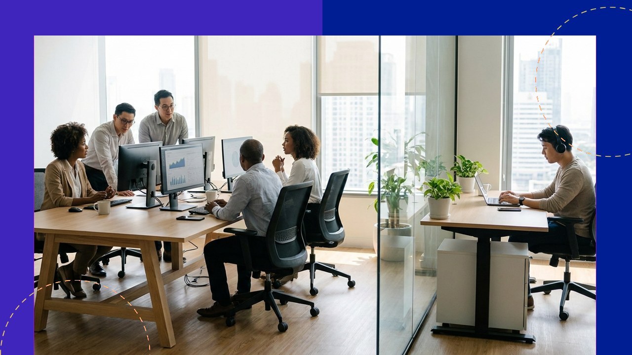 Diverse team collaborating, comparing dedicated teams vs. freelancers for 2026.