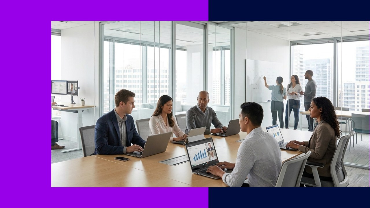 Diverse team collaborates in modern office, revolutionizing healthcare outsourcing.