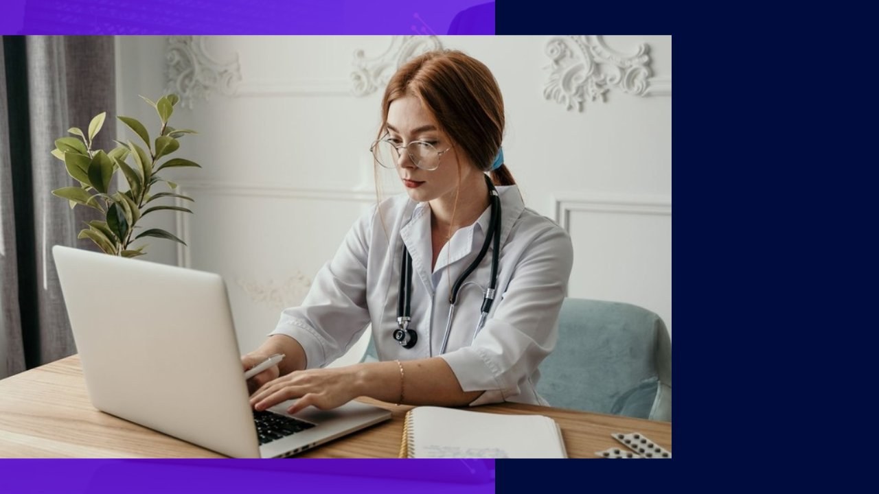 Hematologist using laptop for strategic follow-up tactics, maximizing email list.