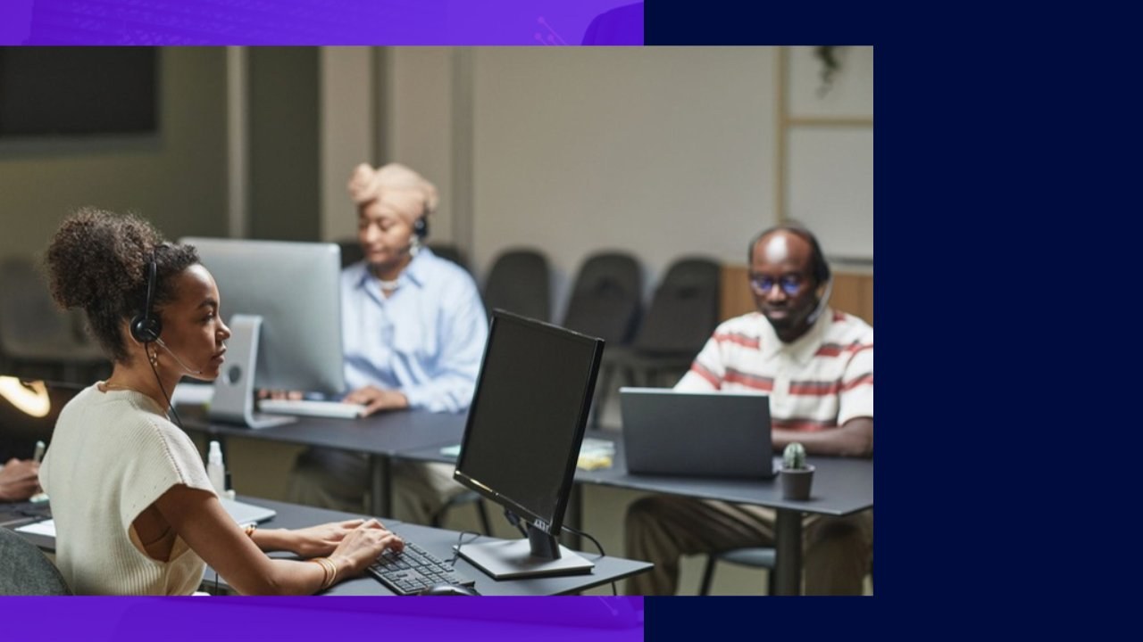 South Africans working in a call center, showcasing impact sourcing, jobs, hope, and community development.