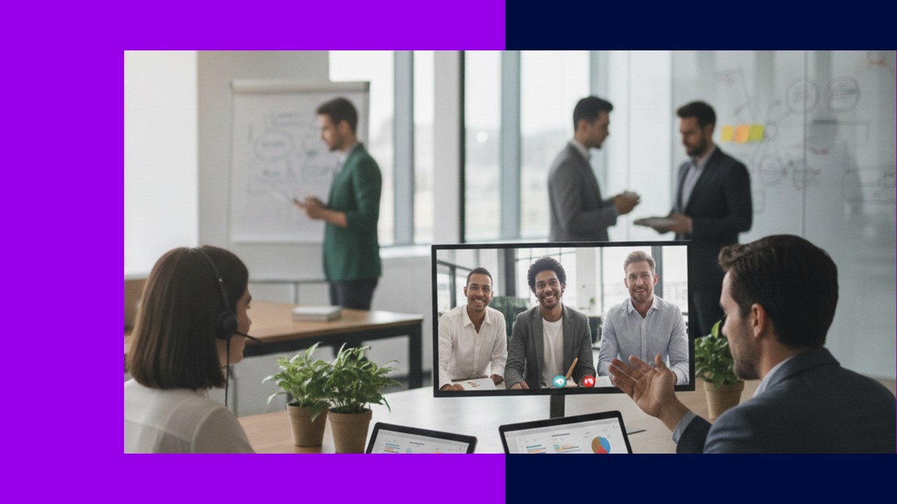 Diverse team collaborating remotely via video conference; core aspects of managing remote teams.