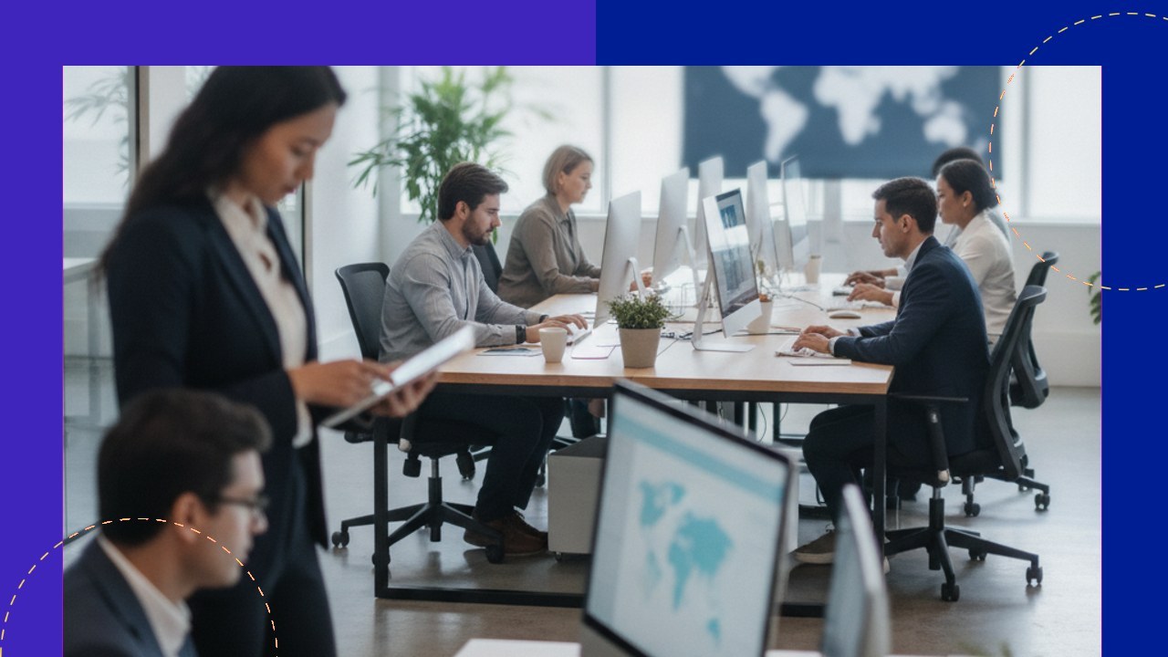 Professionals collaborating in an office environment, representing offshore staffing and outsourcing.