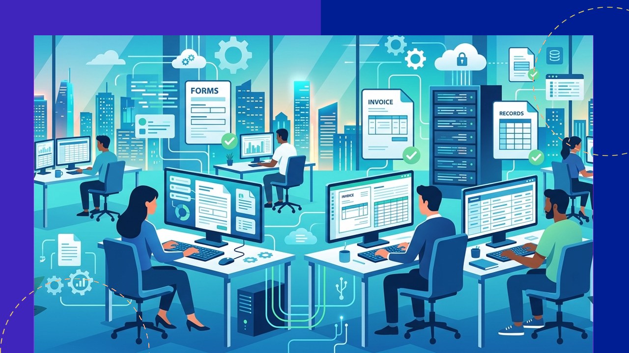 Offshore data entry team processing records and forms for a US business