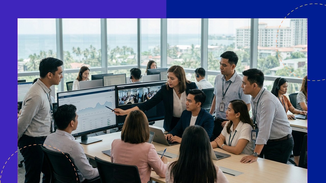 Filipino professionals collaborate on data, showcasing offshoring as a cost-saving solution for Australian businesses.