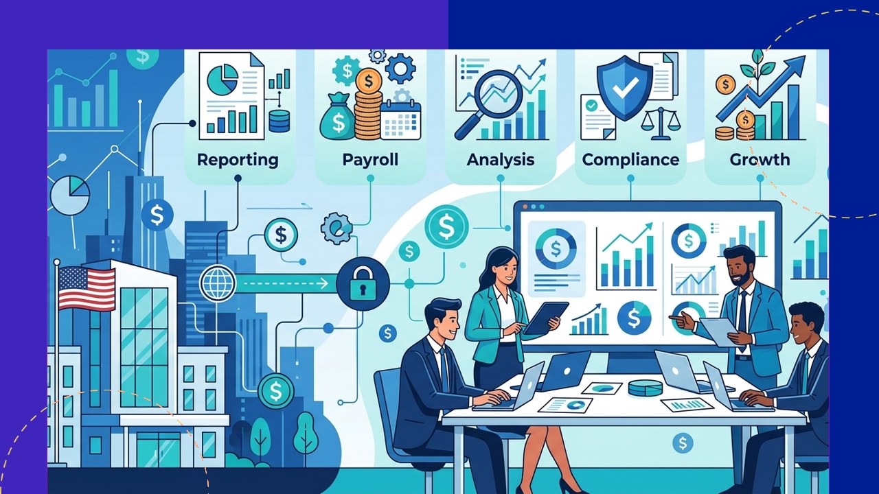 Outsourced finance team supporting a US company with reporting, payroll, and analysis