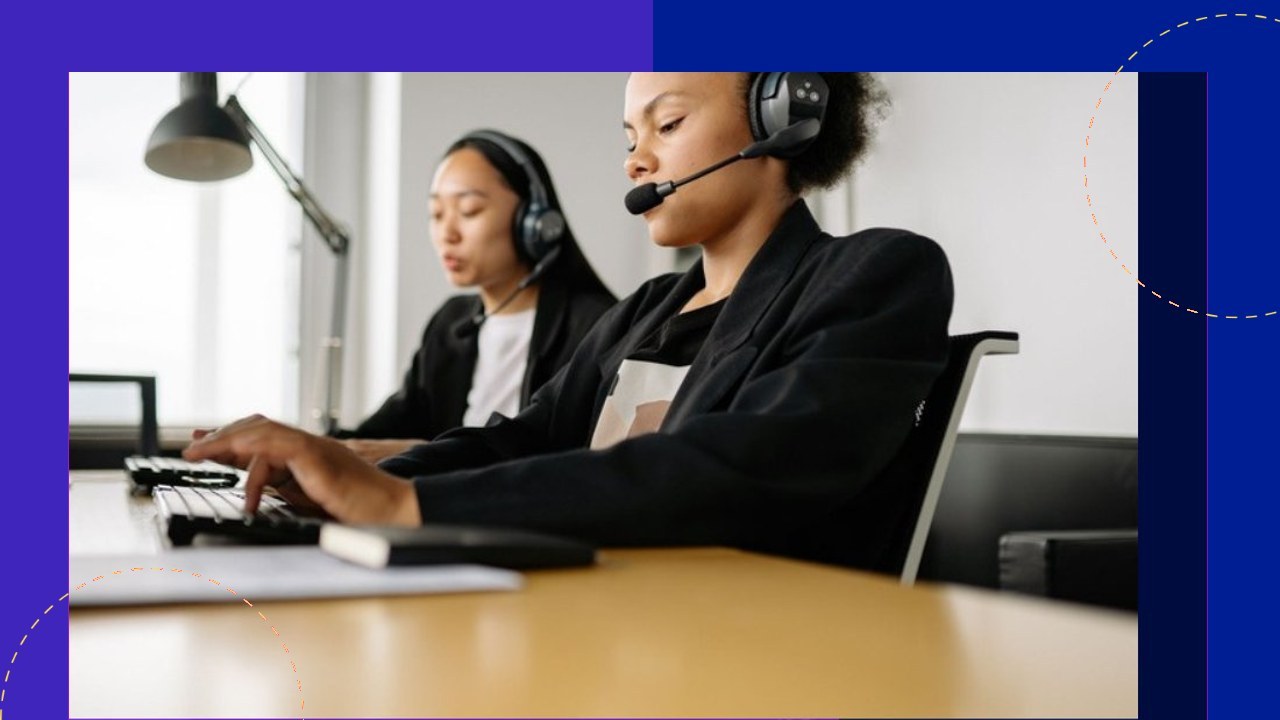 Call center agents with headsets help businesses reduce costs through outsourcing.