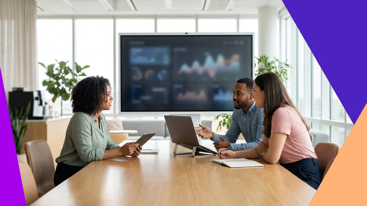 Diverse team collaborates around tech, showing technology is more than a tool.