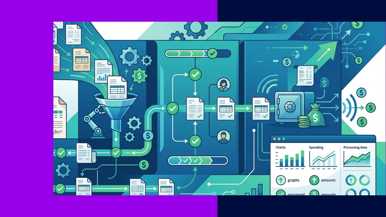 Accounts payable automation processing invoices and payments through a digital finance workflow