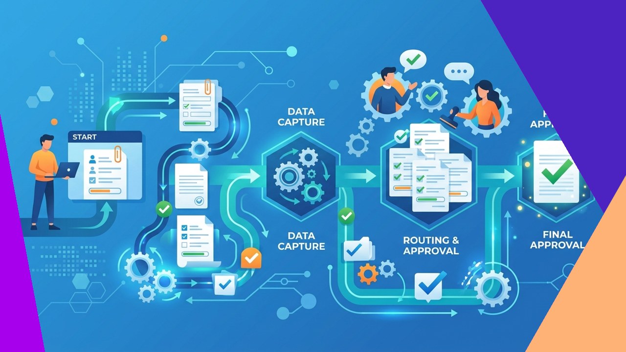 Administrative process automation connecting forms, approvals, and records in an automated workflow
