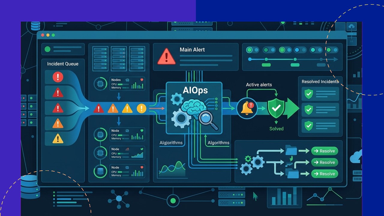 Automation in IT operations monitoring servers, alerts, and workflows on an operations dashboard
