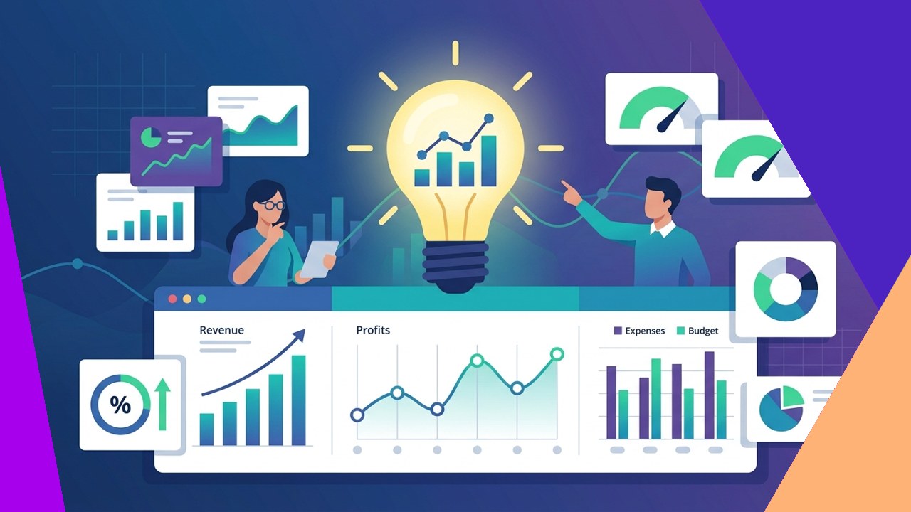 Business intelligence for finance dashboard visualizing KPIs and financial trends