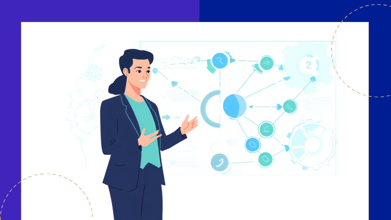 Business process consultant mapping and improving a company workflow on a board