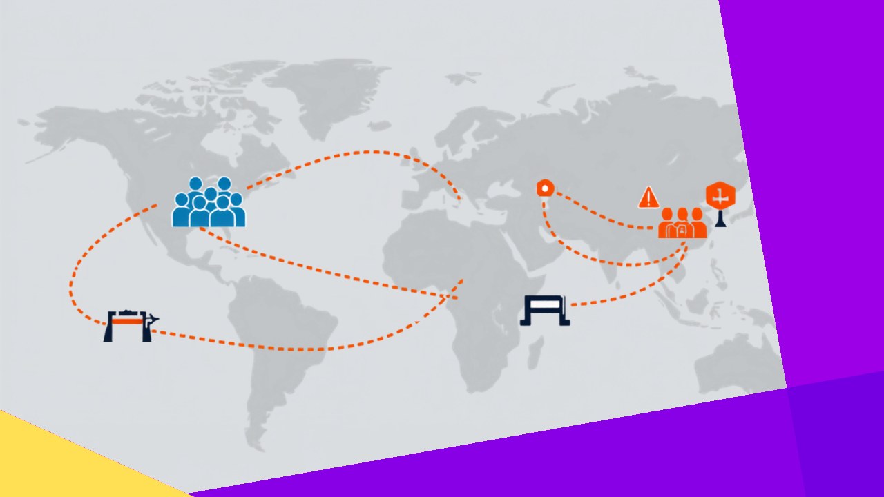 Challenges of offshoring business processes shown as hurdles between distributed teams