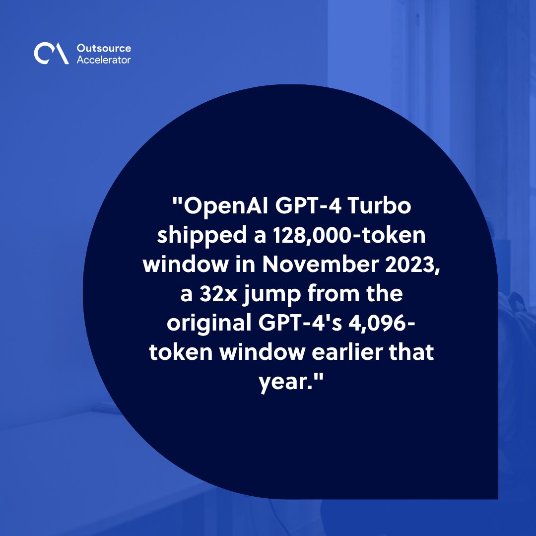 Machine-learning engineer at a modern workstation reviewing a chart of GPT-4 Turbo 128K context window vs original 4K token window.