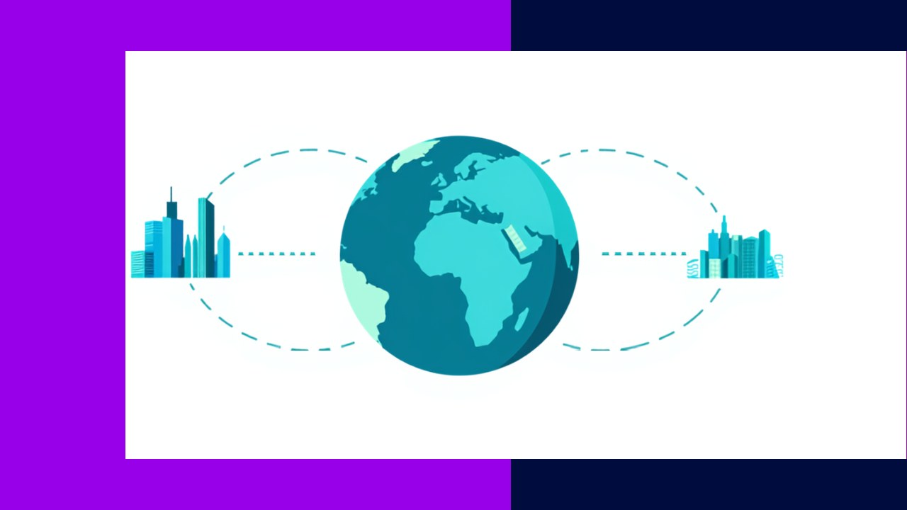 Cross-border outsourcing connecting a company with service teams in other countries