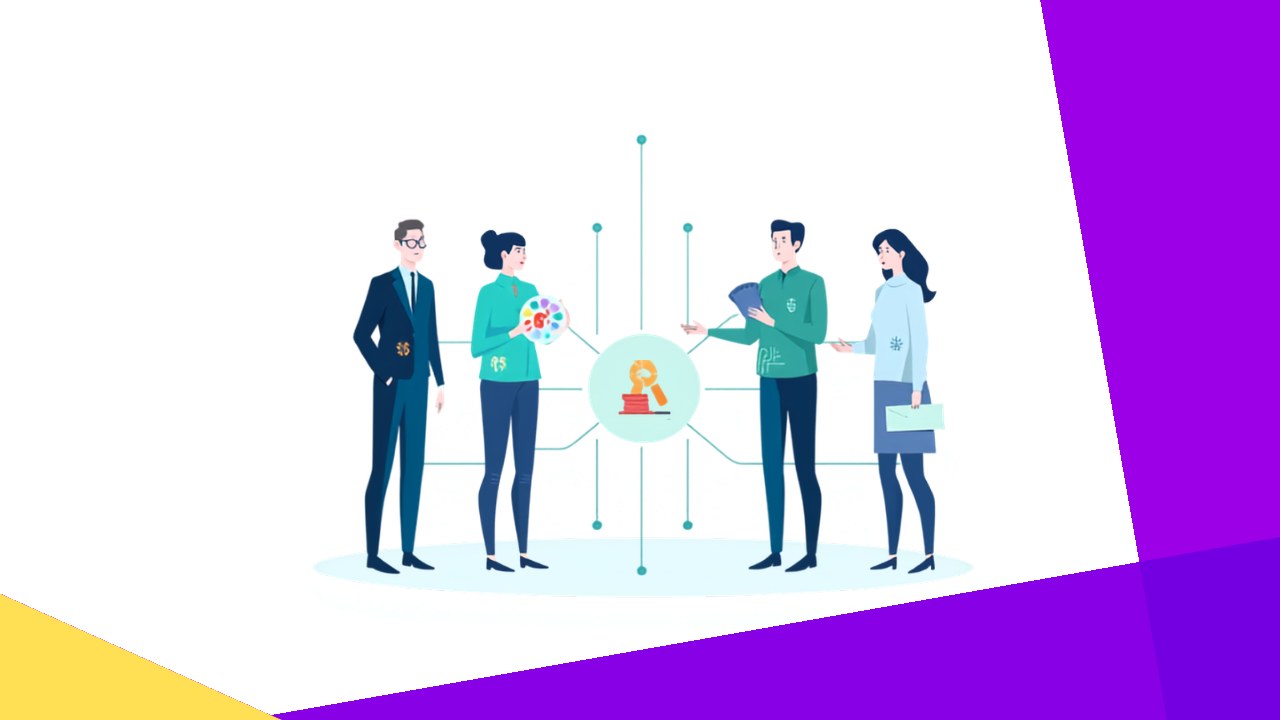 Cross-functional team with members from different departments collaborating on a project