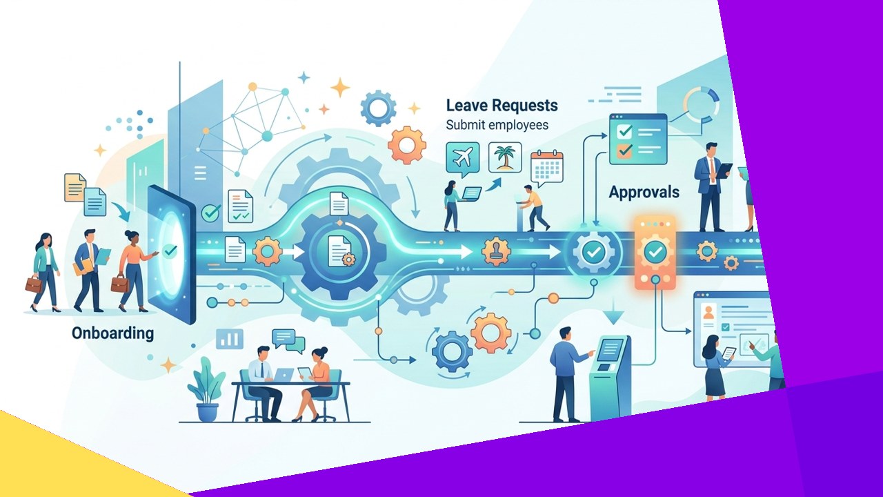 HR workflow automation moving onboarding, leave, and approvals through an automated process