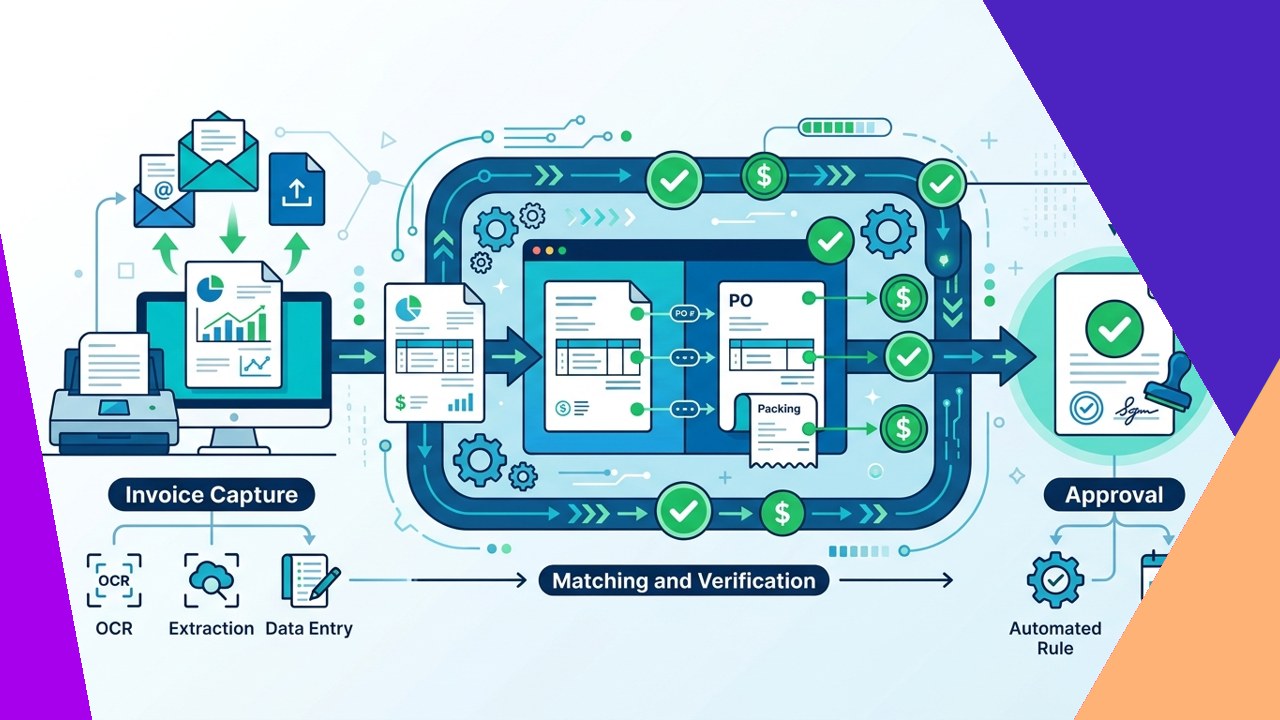 Invoice processing automation capturing, matching, and approving invoices in a finance workflow
