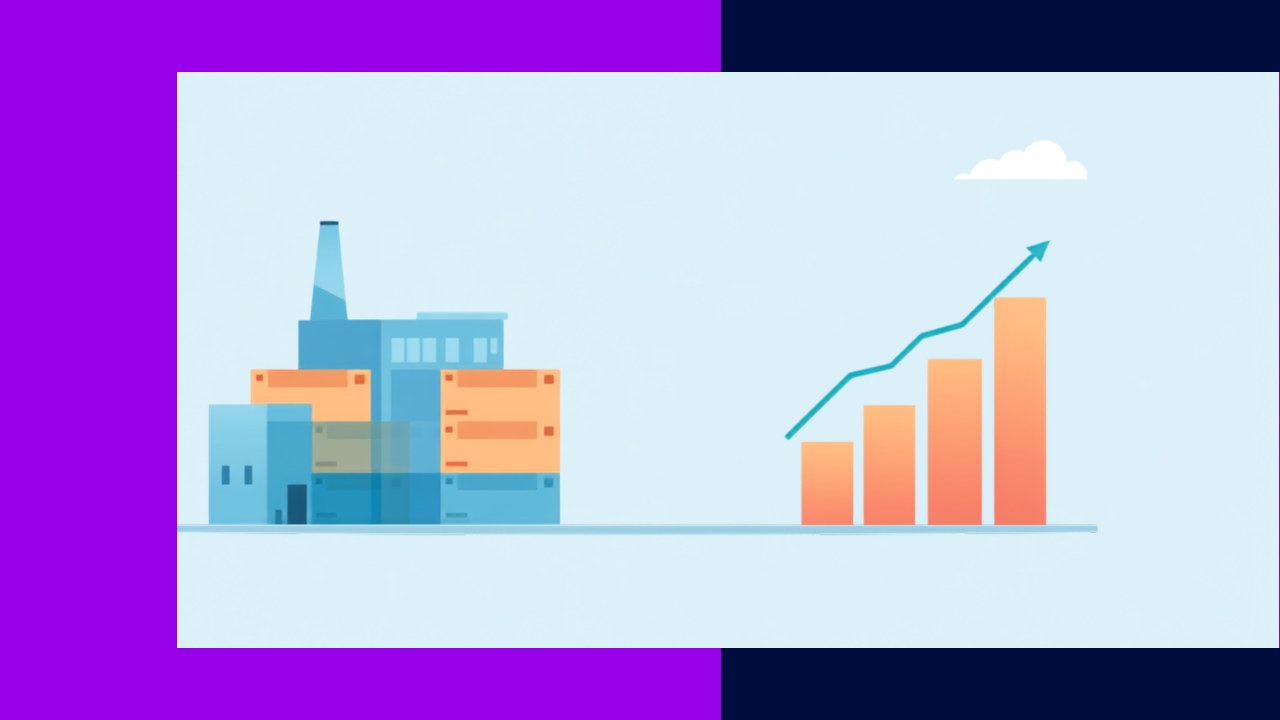 Manufacturing cost accounting tracking materials, labor, and overhead on a factory finance dashboard