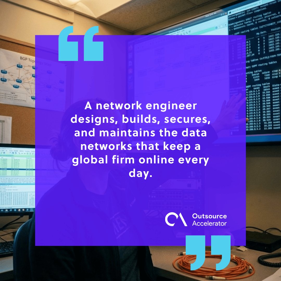 Network engineer - female engineer in a NOC gesturing at packet-flow diagrams with Cisco Catalyst rack, Wireshark capture, and printed BGP topology