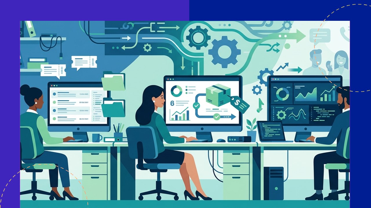Outsourced back-office customer support team processing orders and tickets behind the scenes