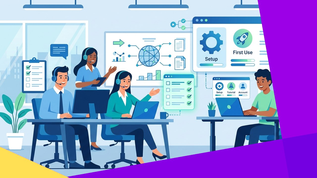 Outsourced customer onboarding team guiding new customers through setup and first use