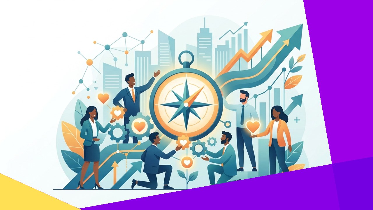 Diverse team collaborating with a shared sense of mission in a modern purpose-driven workplace
